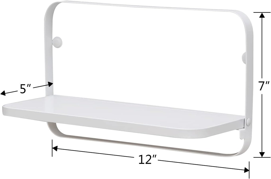 WELLAND White Floating Shelves Set of 2, Small Fold Down Wall Shelf Folding Display Wall Shelves for RV, Camper, Loft, Bedside | White Wooden Board & Metal Frame | 12" W x 5" D x 7" H