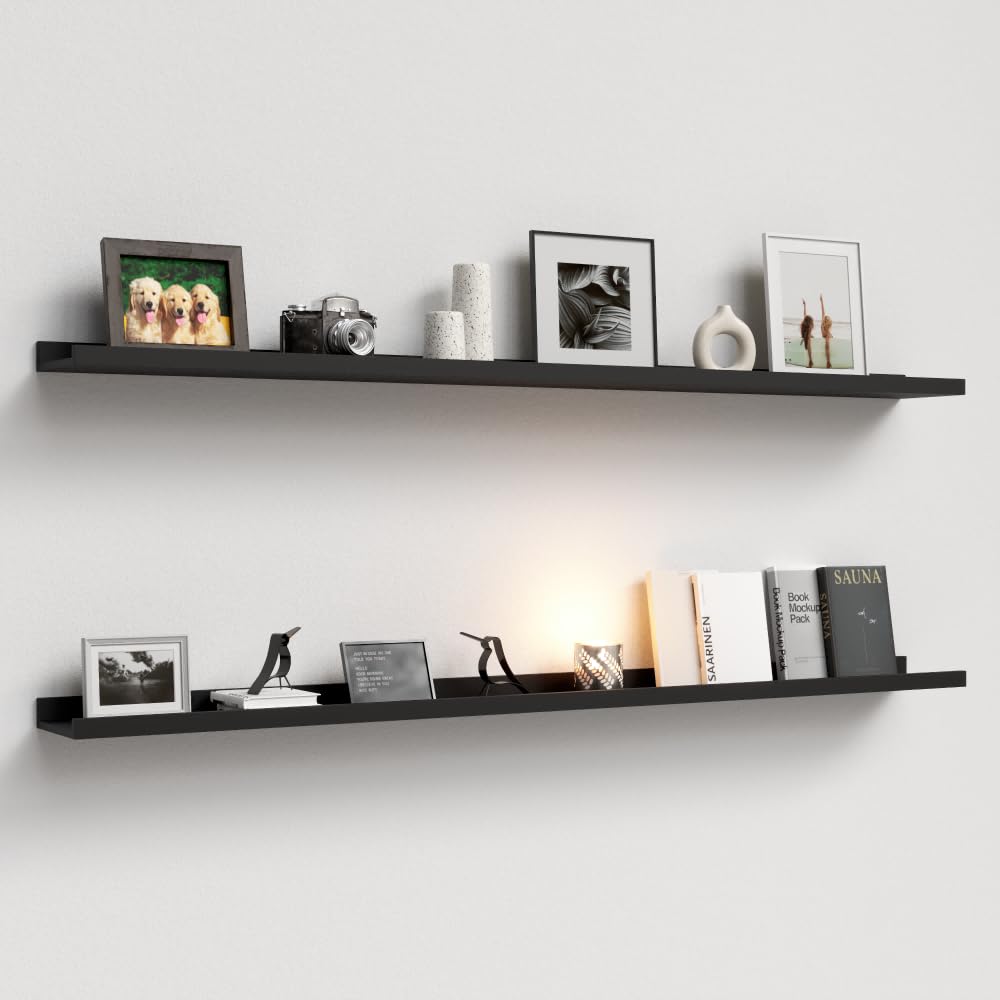 Boswillon Floating Shelves Set of 2, Small Wall Shelf with Lip, 16in, Black
