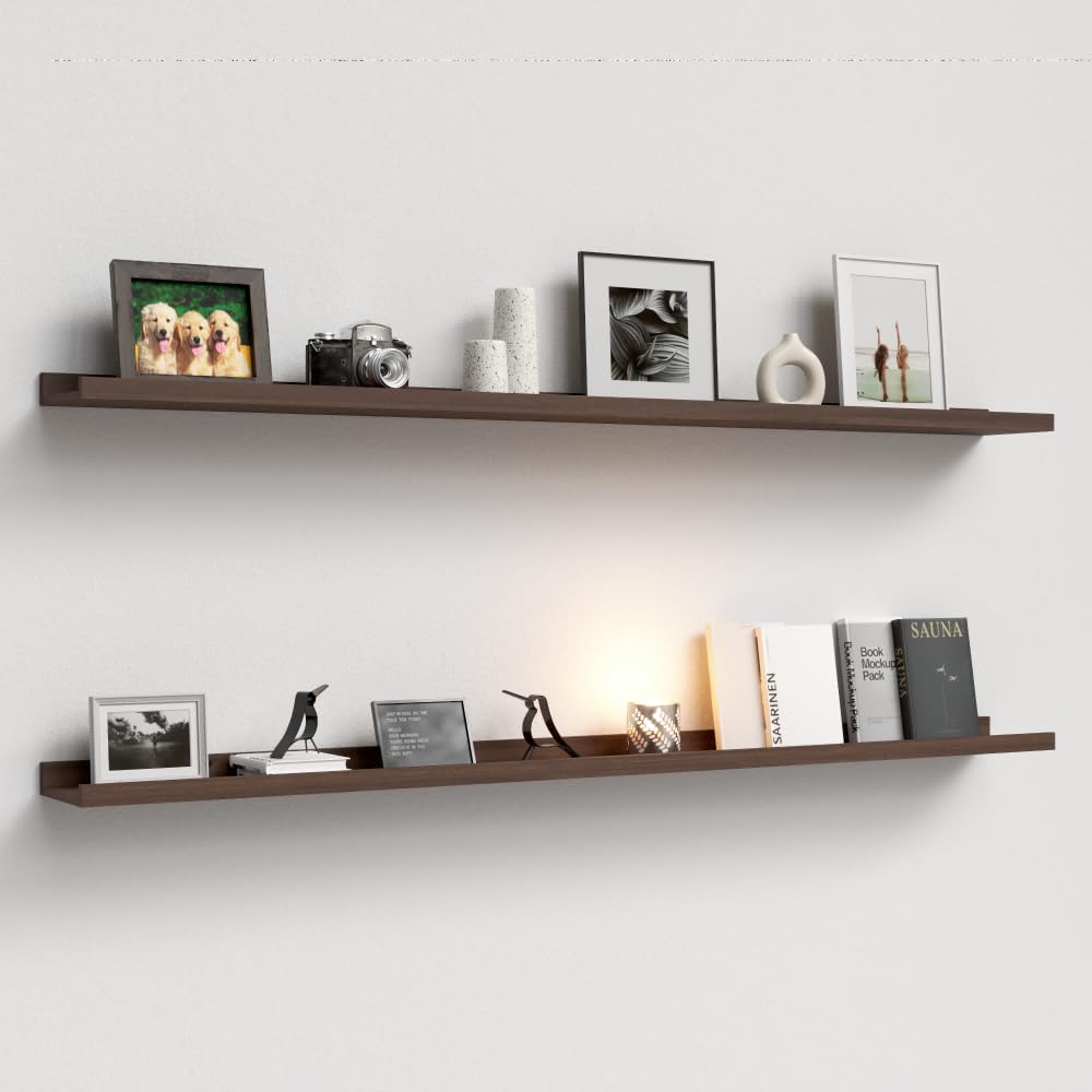 Boswillon Floating Shelves Set of 2, Small Wall Shelf with Lip, 16in, Black