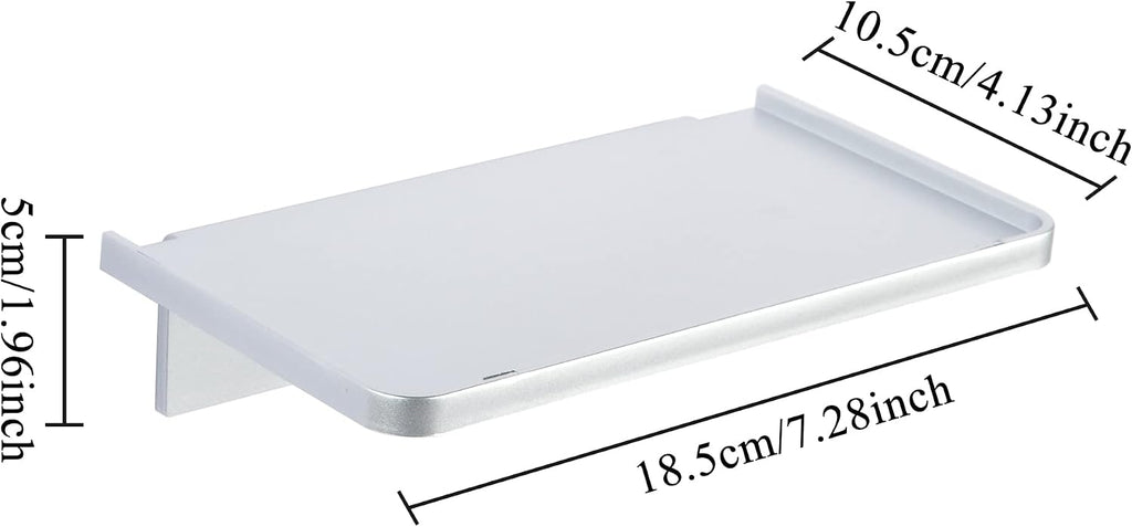 Stick-on Wall Shelf - Small Wall Mounted Adhesive Clear Acrylic Shelf Phone Holder Shelves Wipes Rack for Bathroom,Kitchen,Toilet,Office - Silver (A Set of Screws Included)