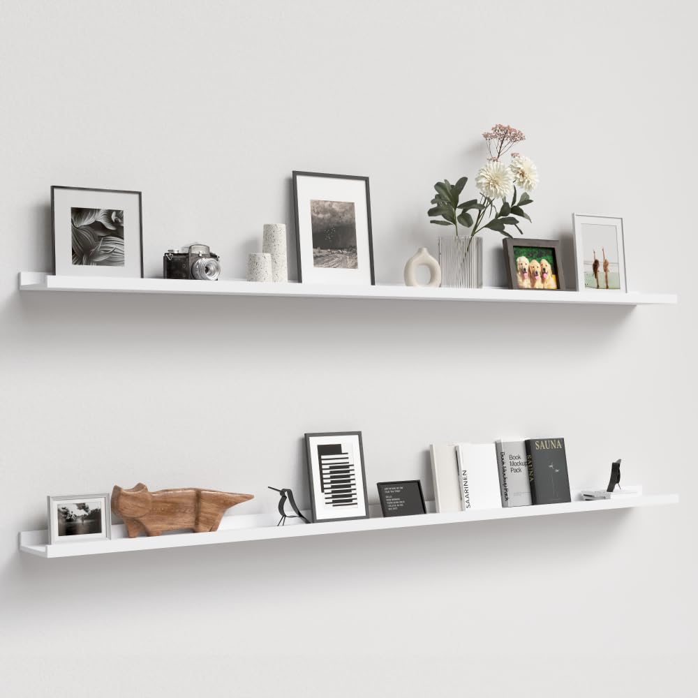 Boswillon Floating Shelves Set of 2, Small Wall Shelf with Lip, 16in, Black