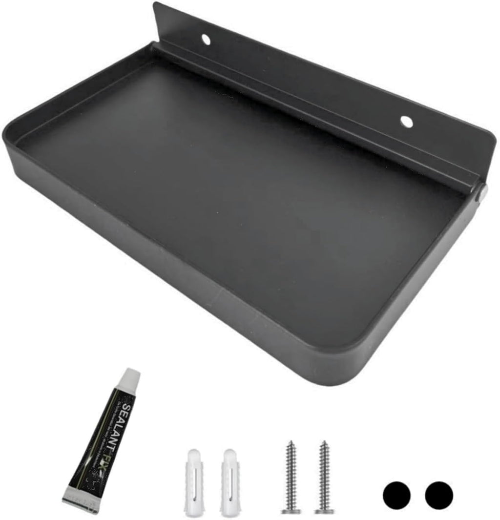 Bathroom wall-Mounted Tray, Small Aluminum Foldable Bracket, Storage Rack for Small Items, Suitable for Toilets, Bedside, and washbasins (Black)