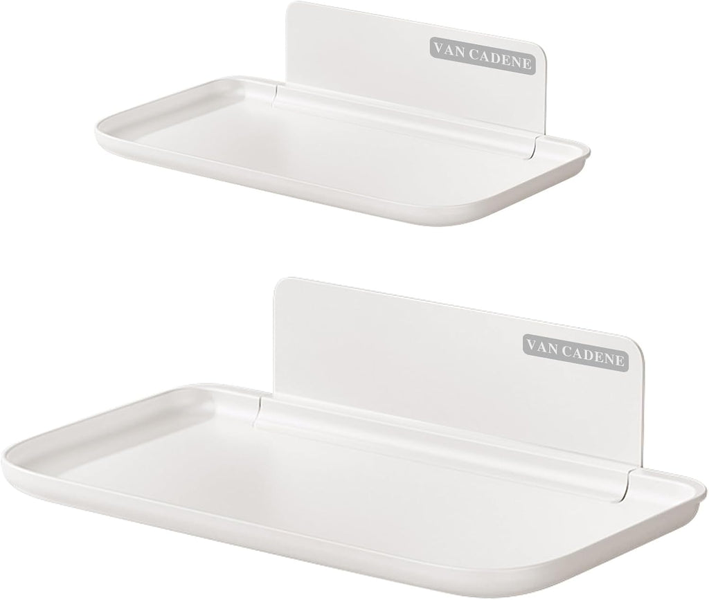 2-Pack Foldable Floating Shelves for Wall | No Drill White Wall Shelves | Small Floating Shelf for Bathroom, Bedroom, RV, KitchenAdhesive Shelves for Phones, Watches | Renter Friendly
