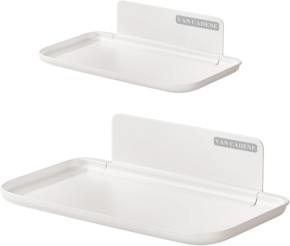 2-Pack Foldable Floating Shelves for Wall | No Drill White Wall Shelves | Small Floating Shelf for Bathroom, Bedroom, RV, KitchenAdhesive Shelves for Phones, Watches | Renter Friendly