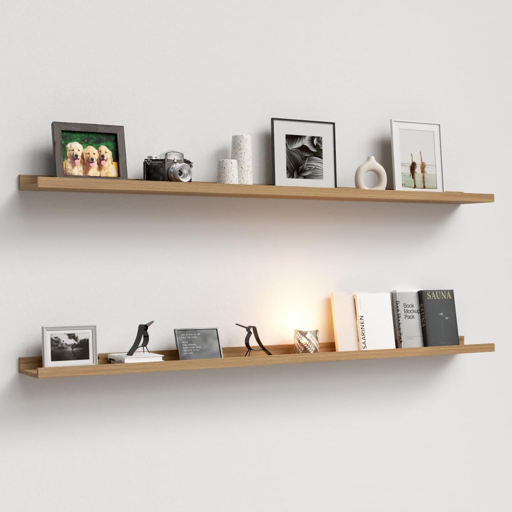 Boswillon Floating Shelves Set of 2, Small Wall Shelf with Lip, 16in, Black
