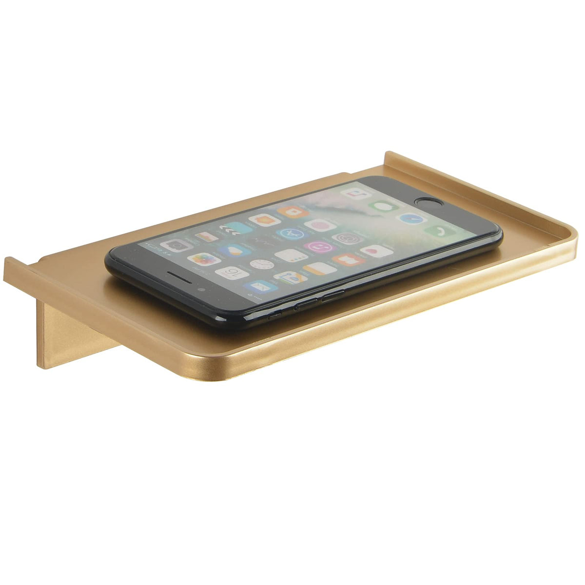 JDYOOMI Acrylic Floating Wall Shelves - Small Stick-on Wall Mounted Phone Shelf Holder Wipes Rack Smart Speaker Shelf for Bathroom,Kitchen,Toilet,Bedroom,Office - Gold
