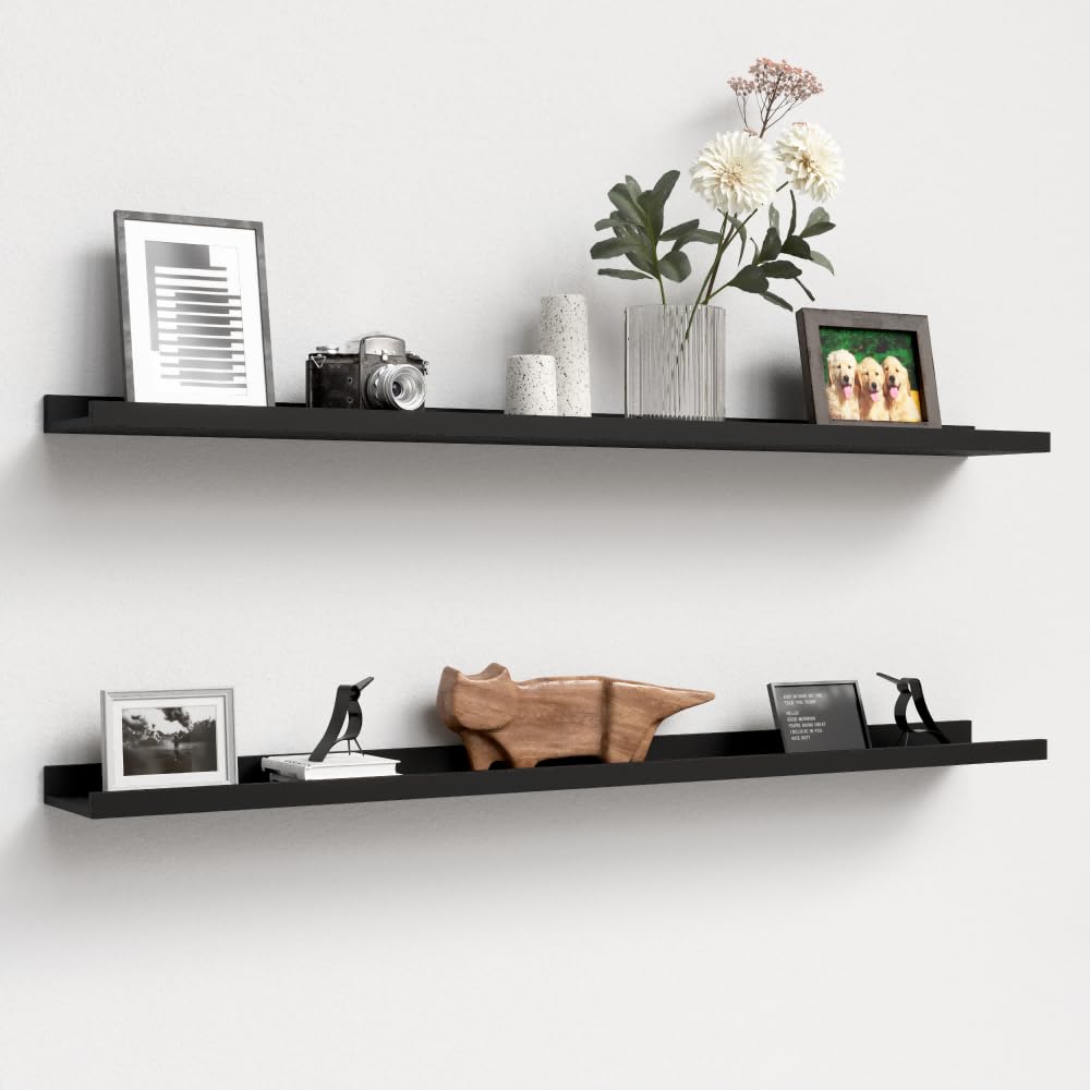 Boswillon Floating Shelves Set of 2, Small Wall Shelf with Lip, 16in, Black