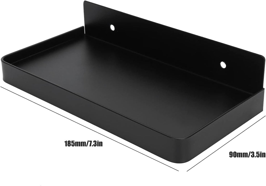 Floating Wall Shelves, Wall Mounted Tray Bathroom Wall Shelf Bathroom Phone Shelf Toilet Mobile Phone Holder Stainless Steel Bathroom Tray Wall Mounted 185x90mm (Black)