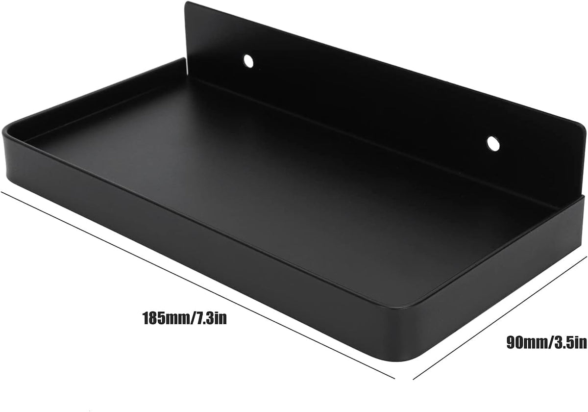 Floating Wall Shelves, Wall Mounted Tray Bathroom Wall Shelf Bathroom Phone Shelf Toilet Mobile Phone Holder Stainless Steel Bathroom Tray Wall Mounted 185x90mm (Black)