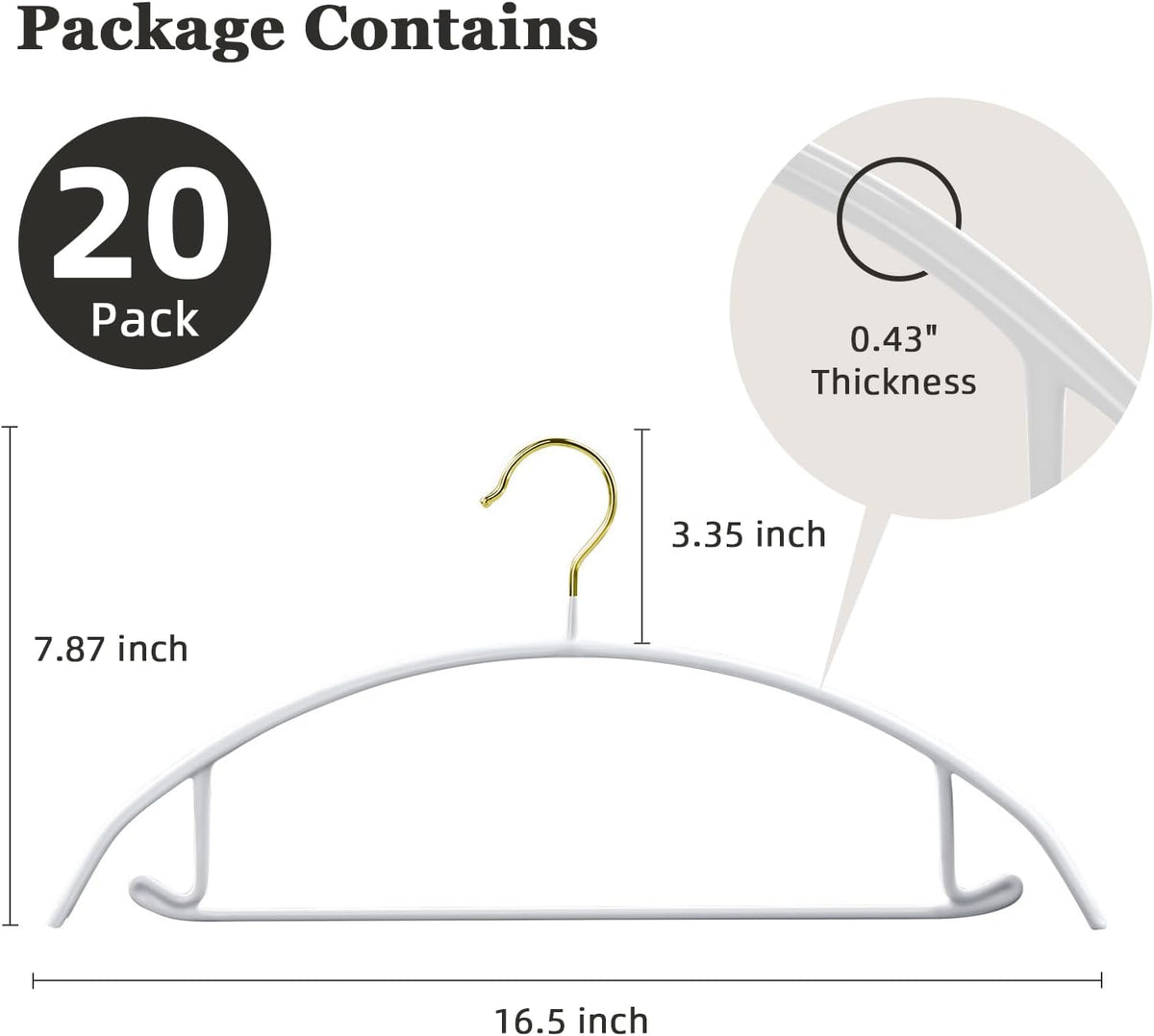 MOPALL Clothes Hangers Non Slip Rubber Coating Metal Hanger, 20 Pack, White