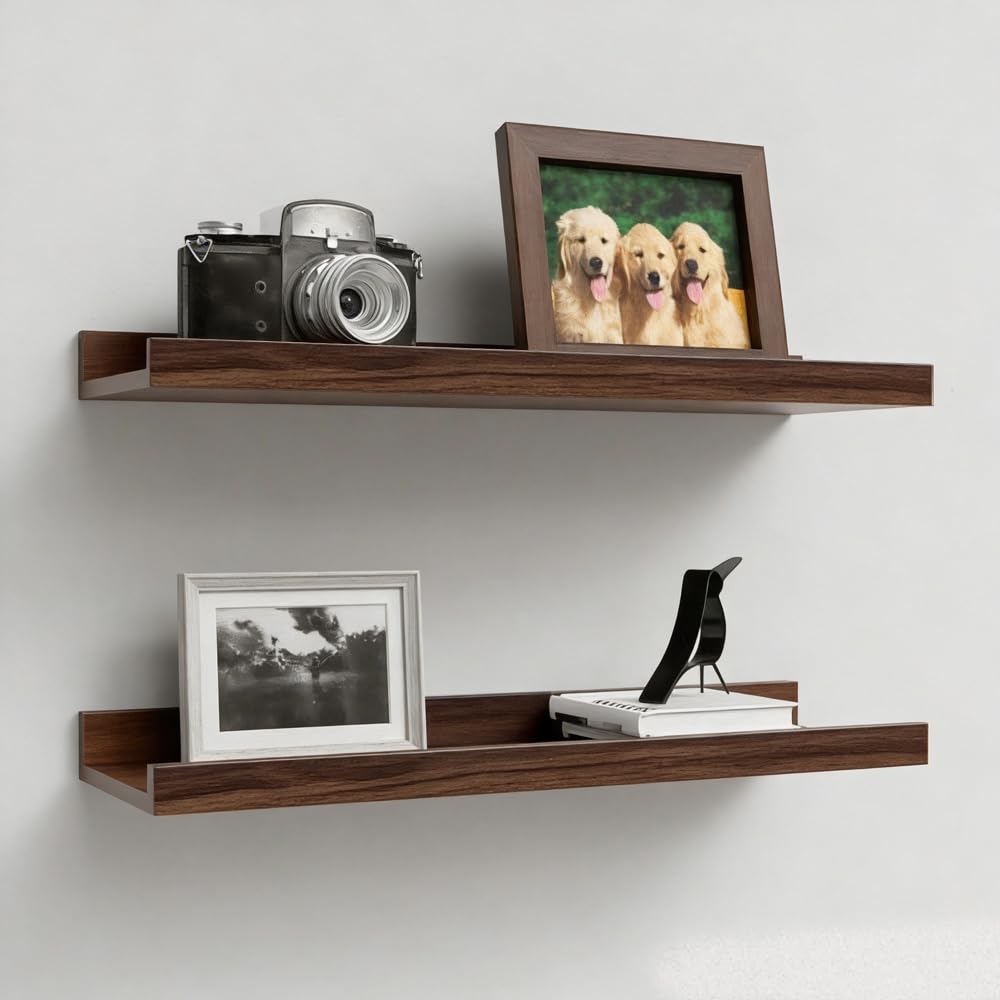 Boswillon Floating Shelves Set of 2, Small Wall Shelf with Lip, 16in, Black