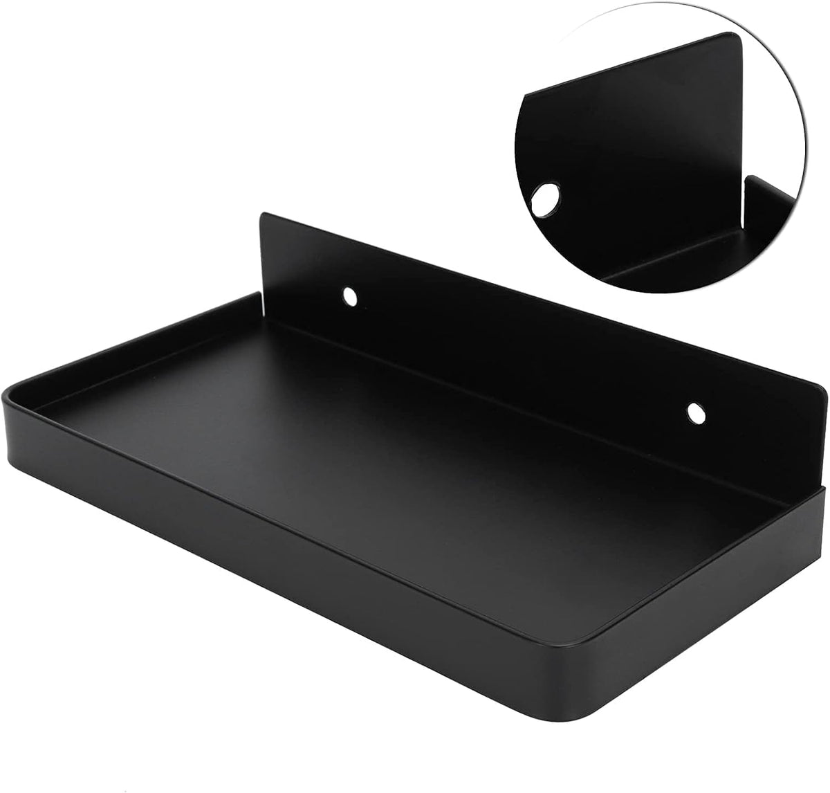Floating Wall Shelves, Wall Mounted Tray Bathroom Wall Shelf Bathroom Phone Shelf Toilet Mobile Phone Holder Stainless Steel Bathroom Tray Wall Mounted 185x90mm (Black)