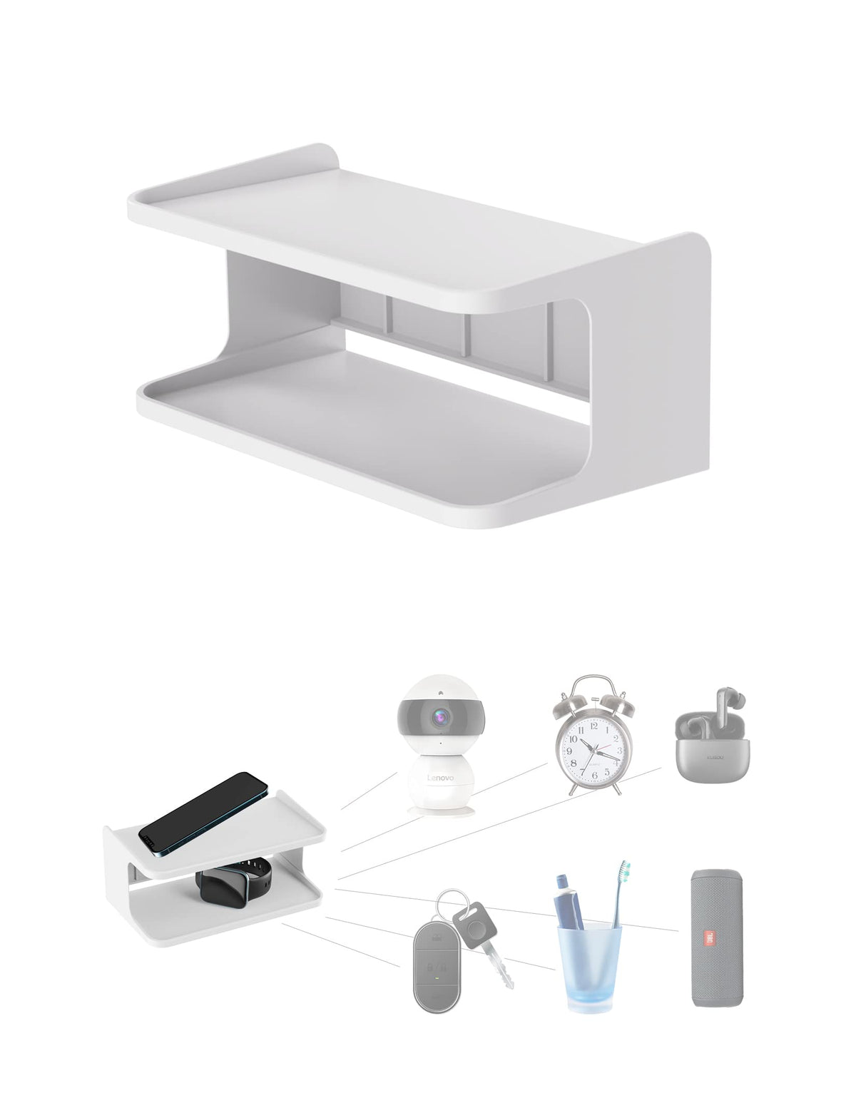Bedside Shelf Accessories Organizer for Bedroom, (White)