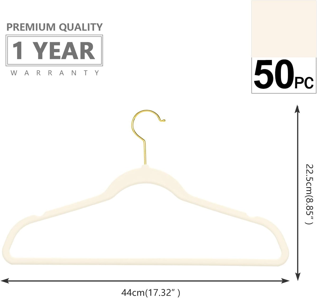 MIZGI Premium Velvet Hangers Pack 50 Pcs Heavyduty - Non Slip Slimline - Velvet Suit Hangers Ivory - Gold Hooks,Space Saving Clothes Hangers …