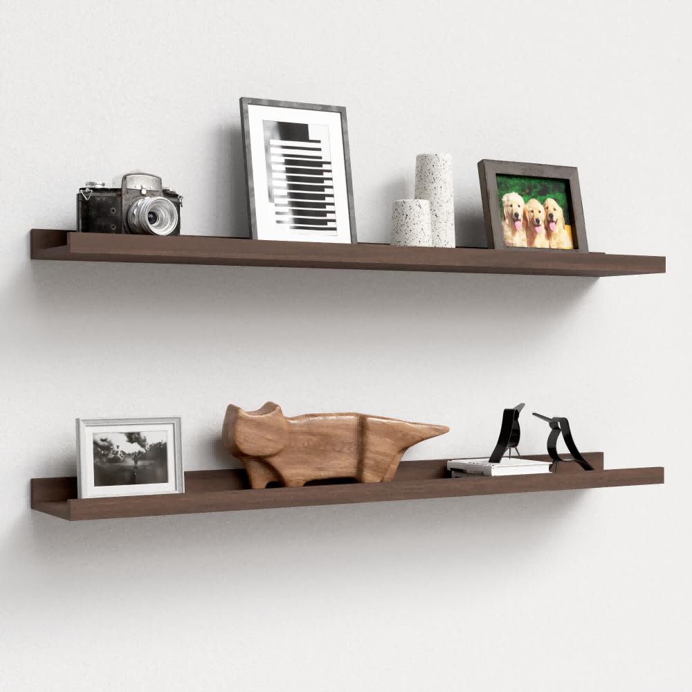 Boswillon Floating Shelves Set of 2, Small Wall Shelf with Lip, 16in, Black