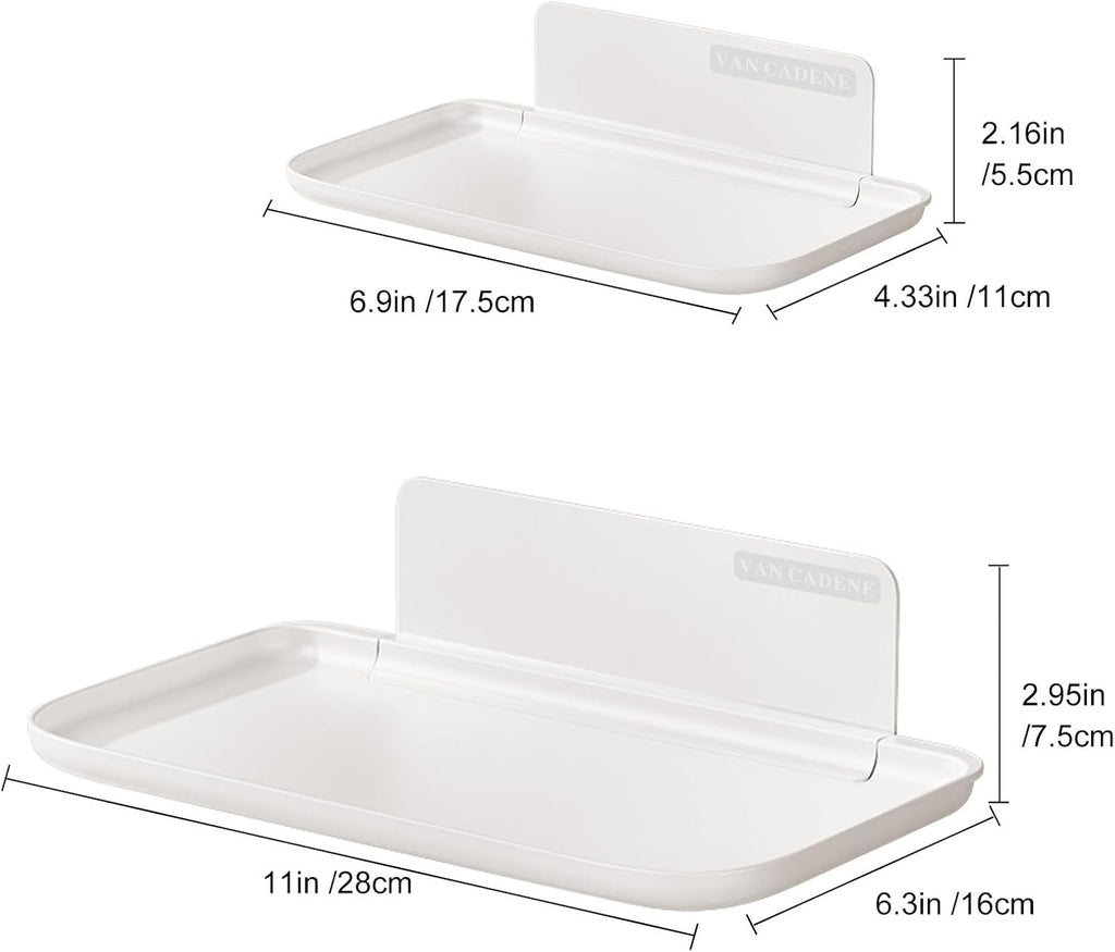 2-Pack Foldable Floating Shelves for Wall | No Drill White Wall Shelves | Small Floating Shelf for Bathroom, Bedroom, RV, KitchenAdhesive Shelves for Phones, Watches | Renter Friendly
