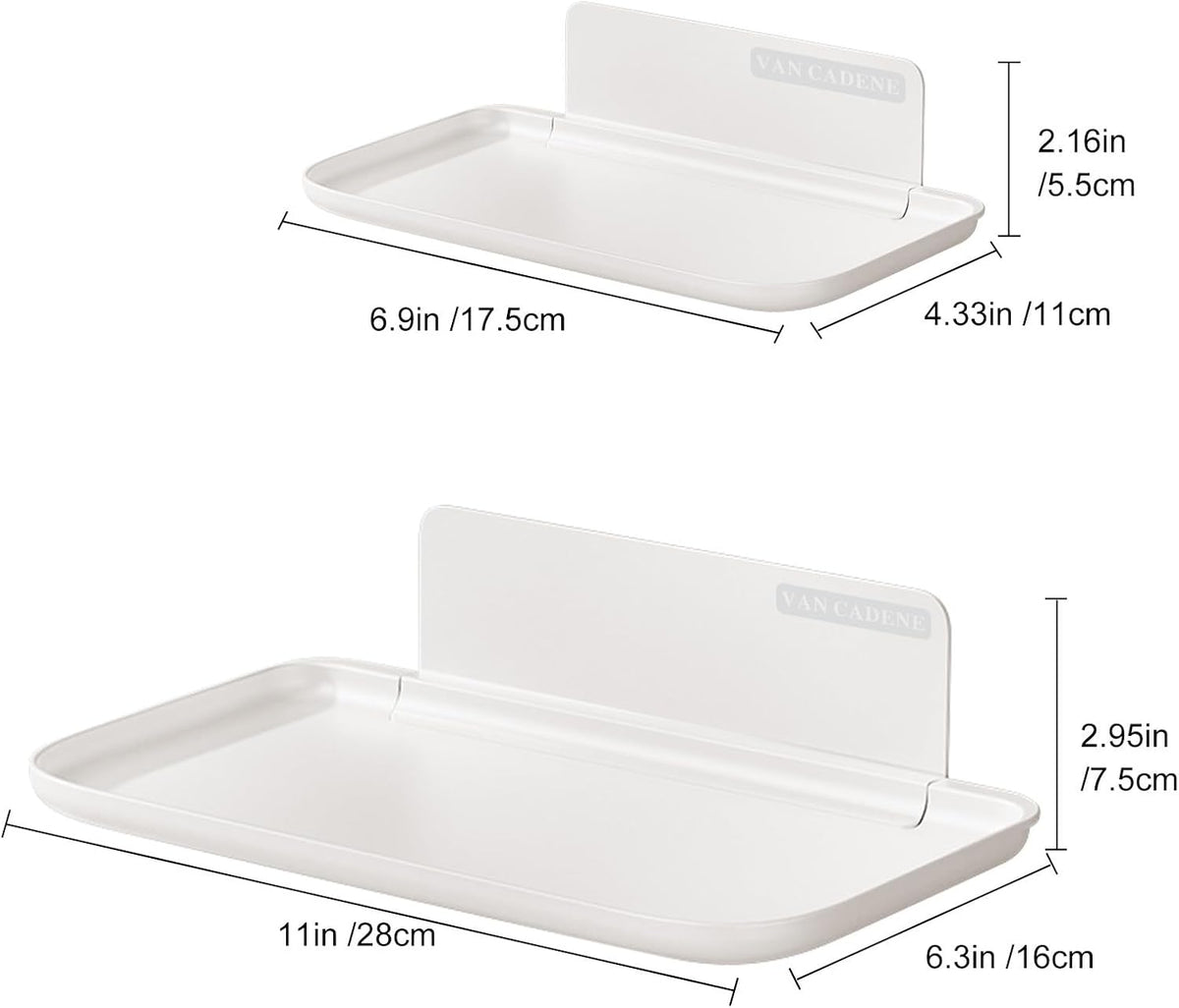 2-Pack Foldable Floating Shelves for Wall | No Drill White Wall Shelves | Small Floating Shelf for Bathroom, Bedroom, RV, KitchenAdhesive Shelves for Phones, Watches | Renter Friendly