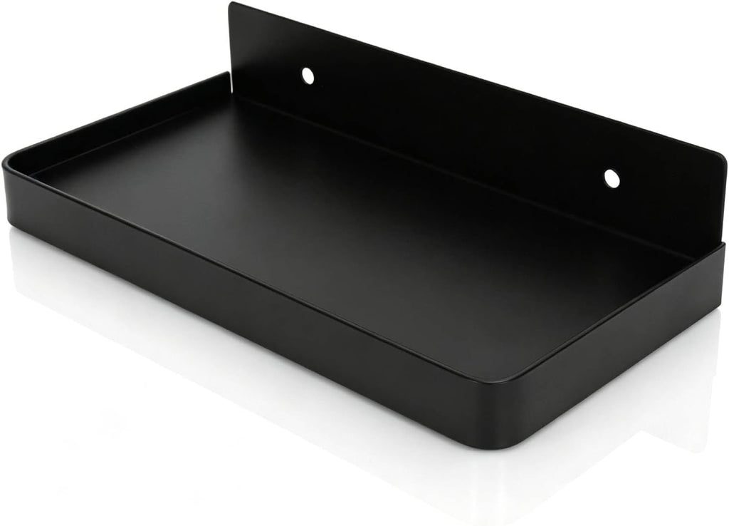 Floating Wall Shelves, Wall Mounted Tray Bathroom Wall Shelf Bathroom Phone Shelf Toilet Mobile Phone Holder Stainless Steel Bathroom Tray Wall Mounted 185x90mm (Black)