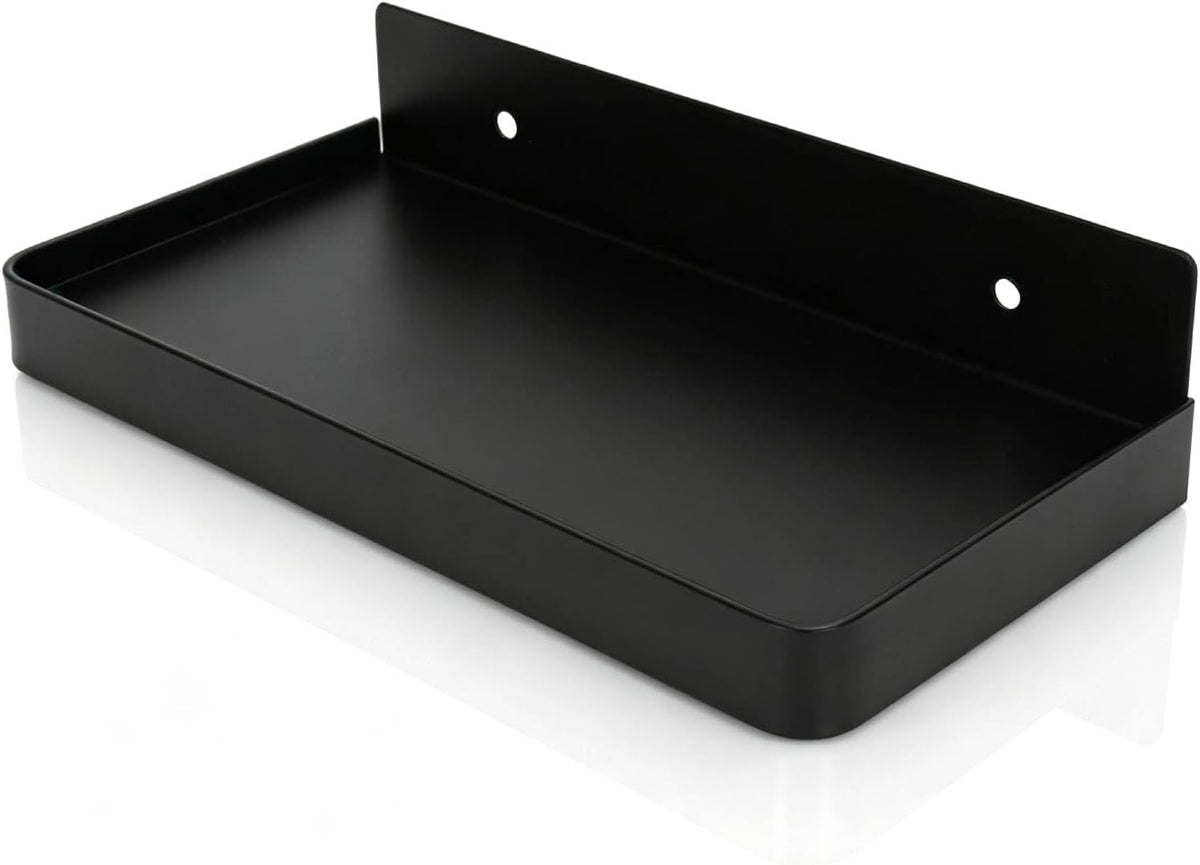 Floating Wall Shelves, Wall Mounted Tray Bathroom Wall Shelf Bathroom Phone Shelf Toilet Mobile Phone Holder Stainless Steel Bathroom Tray Wall Mounted 185x90mm (Black)