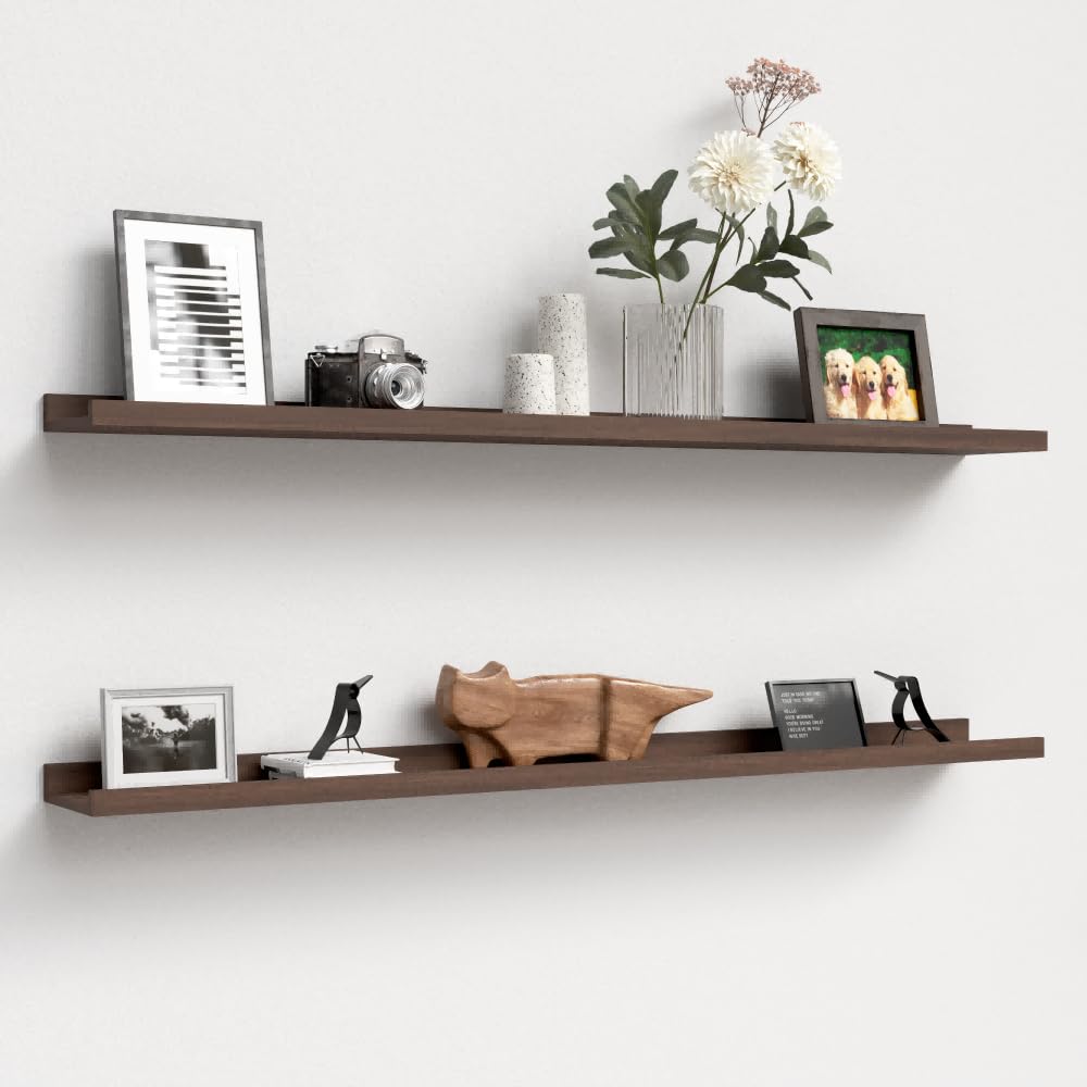 Boswillon Floating Shelves Set of 2, Small Wall Shelf with Lip, 16in, Black