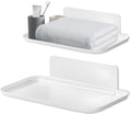 2 Pack White PP Folding Wall Shelf, 6.8" x 4.3" & 11" x 6.3" Foldable Adhesive Shelves, Small Fold-Down Wall Storage Tray for Bathroom Toilet Kitchen Phone Towel