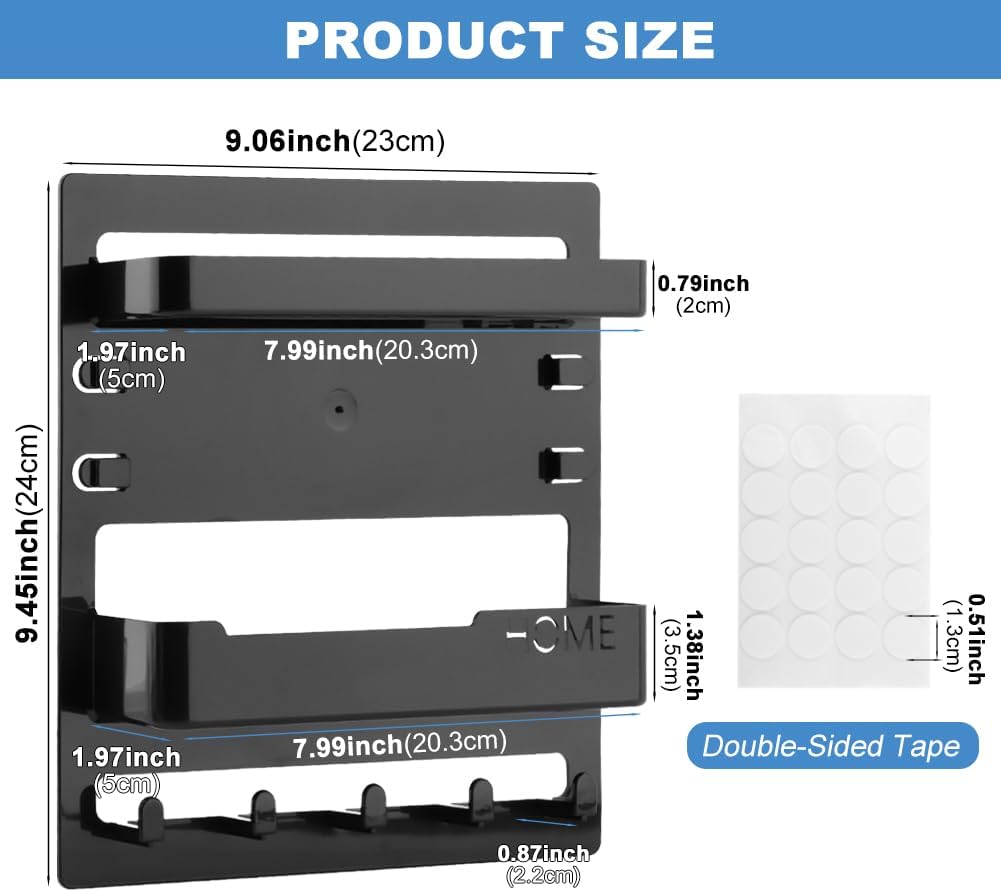 Bedside Wall Shelf, Adhesive Floating Shelves Dorm Decor with 5 Hooks