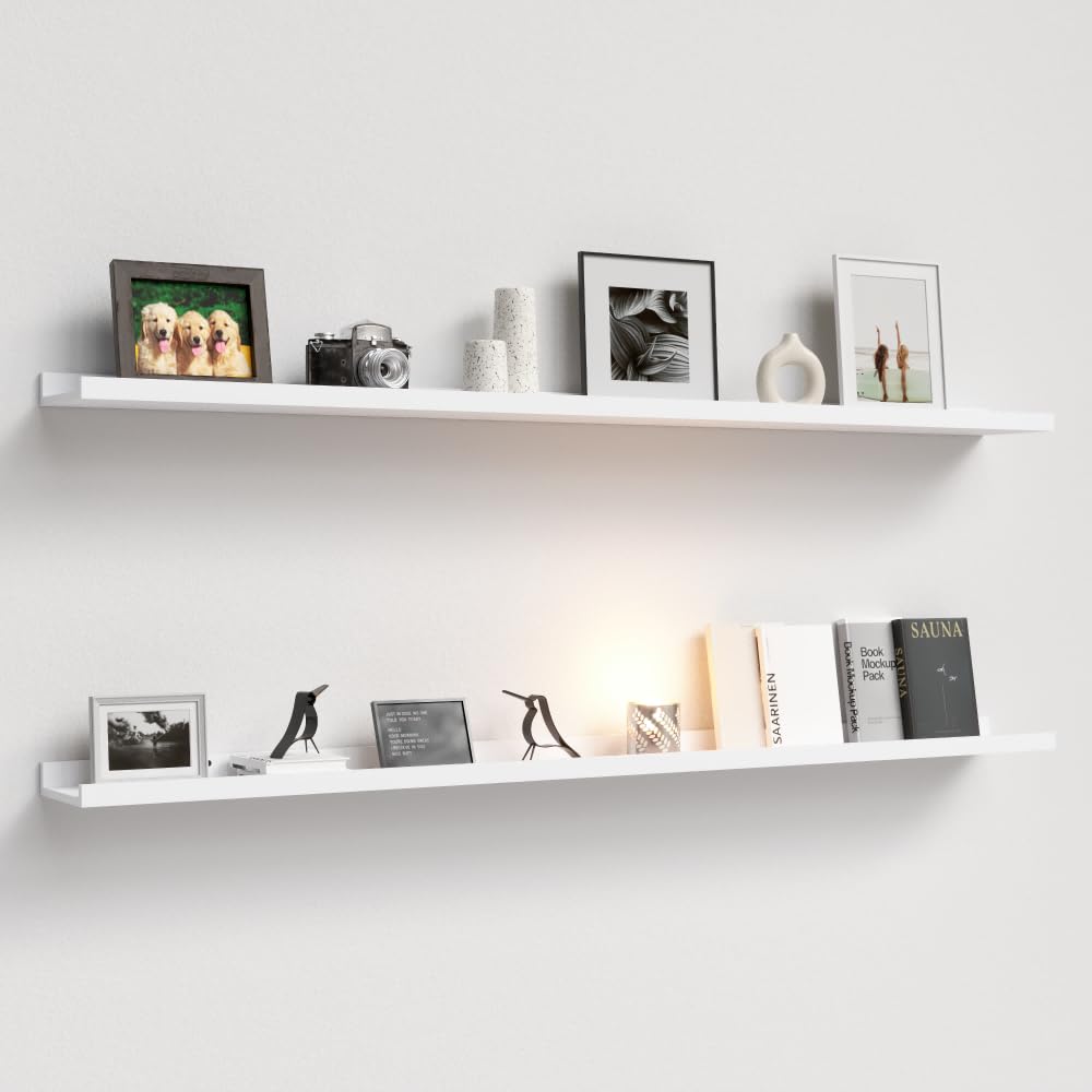 Boswillon Floating Shelves Set of 2, Small Wall Shelf with Lip, 16in, Black