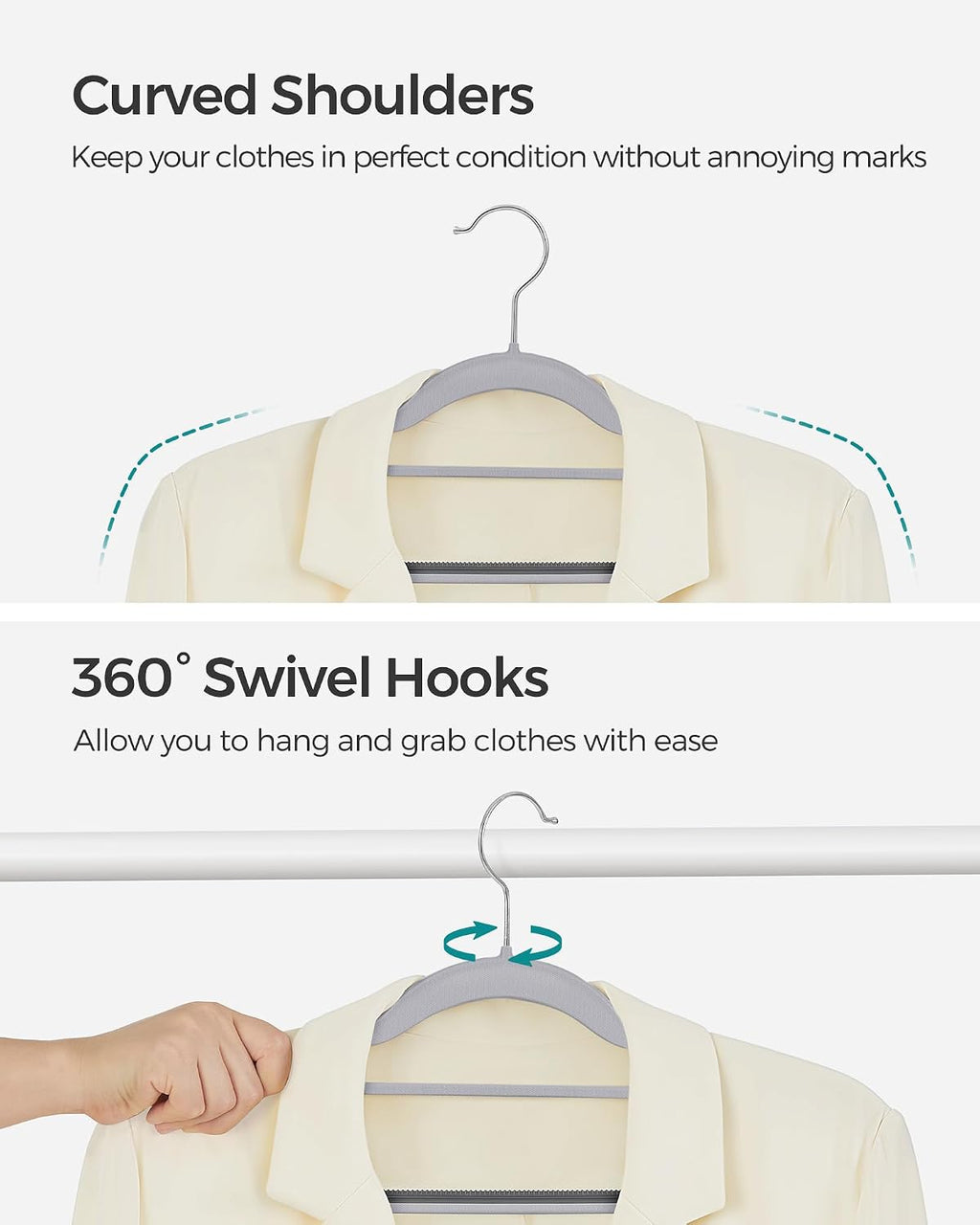 SONGMICS Pack of 50 Coat Hangers, Space-Saving Plastic Clothes Hangers