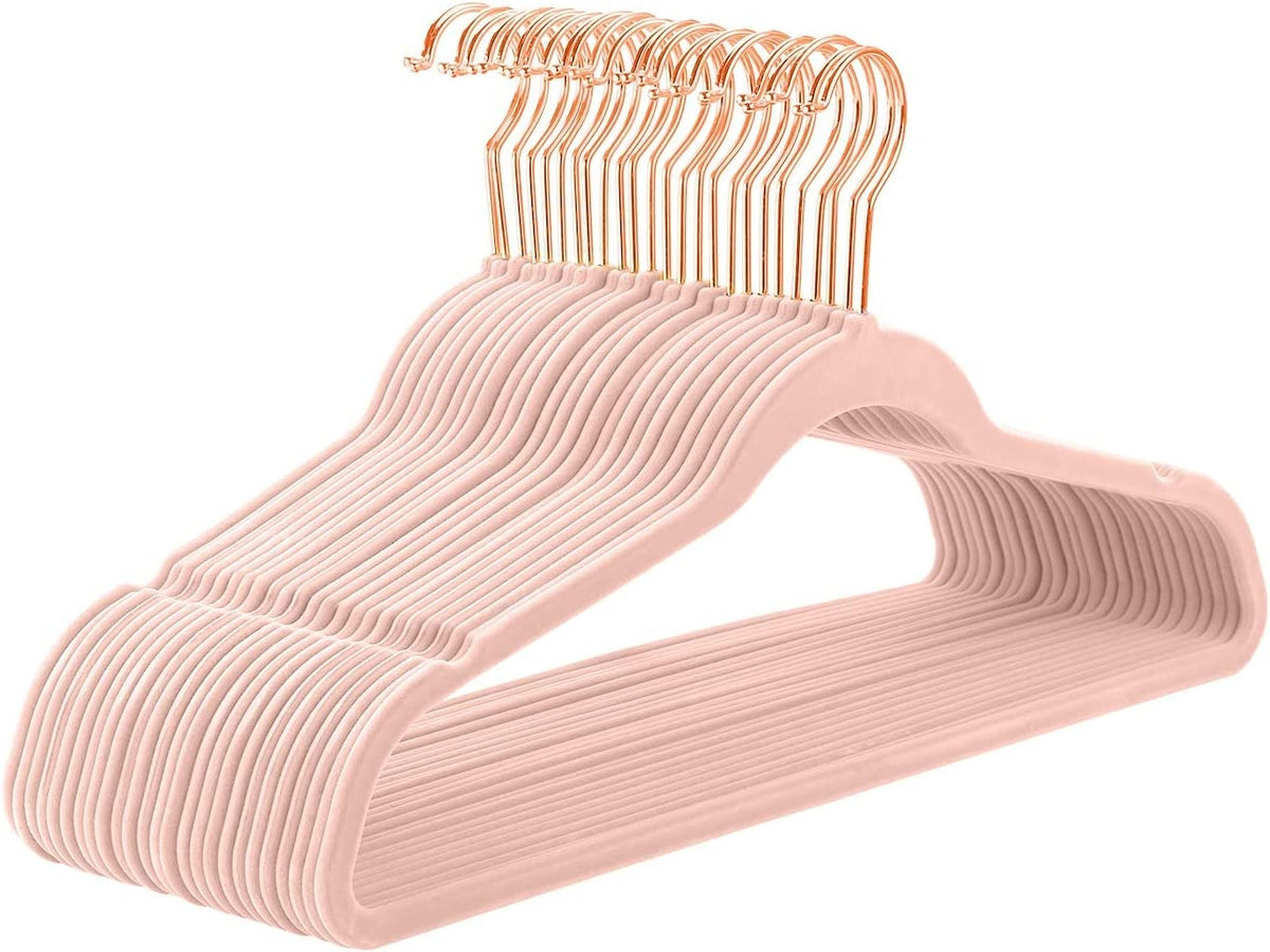 MIZGI Velvet Hangers 50 Pack Non Slip Heavy Duty Blush Pink Rose Gold Hooks