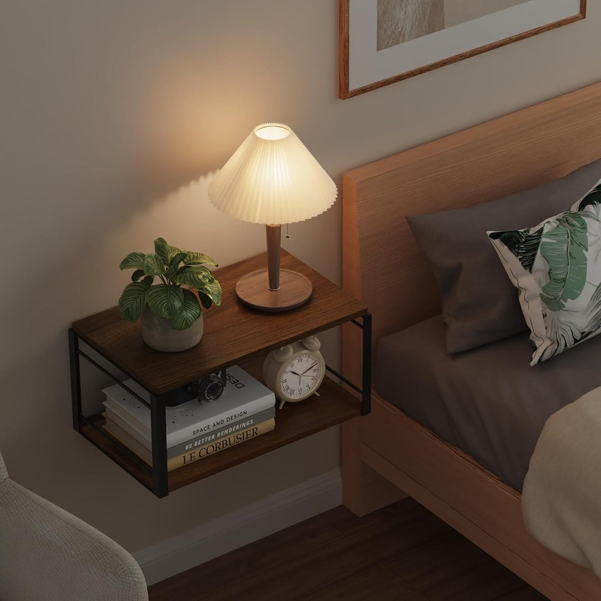 Floating Nightstand, Wood Bedside Shelf Wall Mounted Nightstand, Floating Bedside Table Wall Shelf for Bedroom, Living Room, Bathroom, Kitchen, Office (Vintage Brown)
