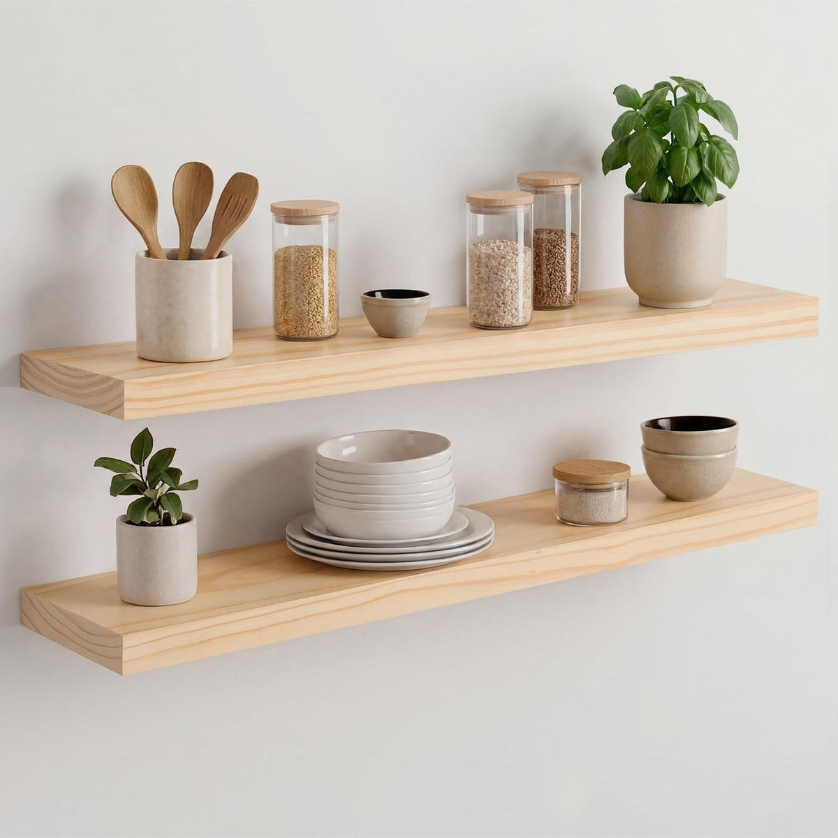 Homeforia 12 Inch Floating Shelves, High-End Solid Pine Wood, Set of 2