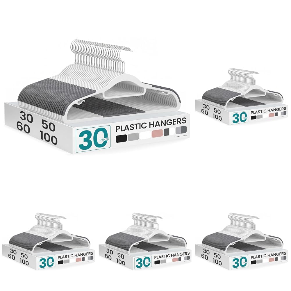 SONGMICS Pack of 50 Coat Hangers, Space-Saving Plastic Clothes Hangers