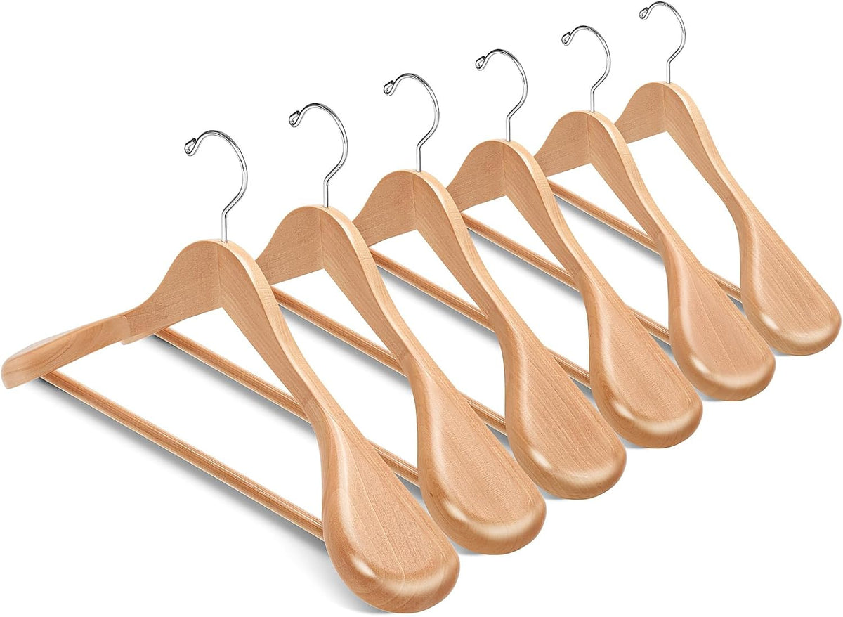 Amber Home 6 Pack Natural Wide Shoulder Wooden Suit Hangers