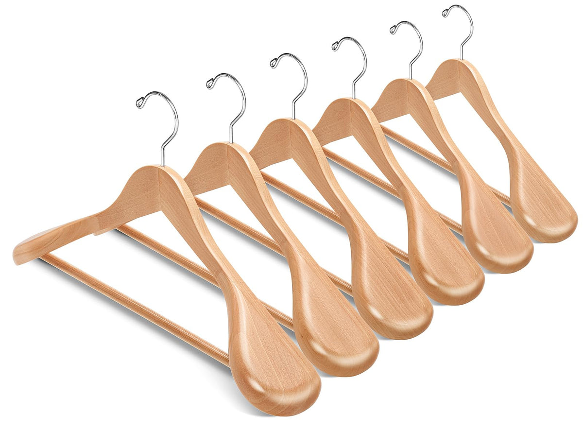 Amber Home 6 Pack Natural Wide Shoulder Wooden Suit Hangers