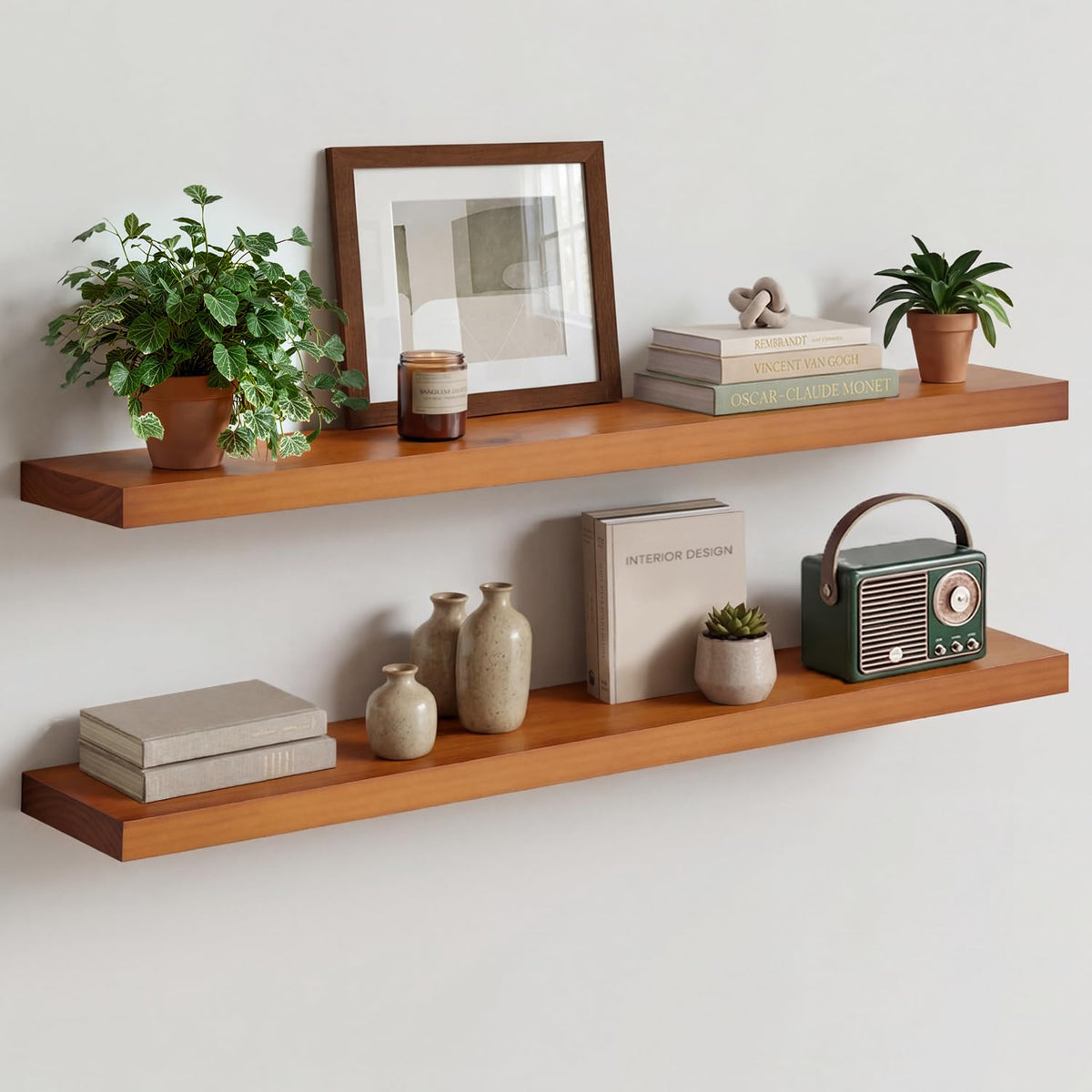 Homeforia 12 Inch Floating Shelves, High-End Solid Pine Wood, Set of 2