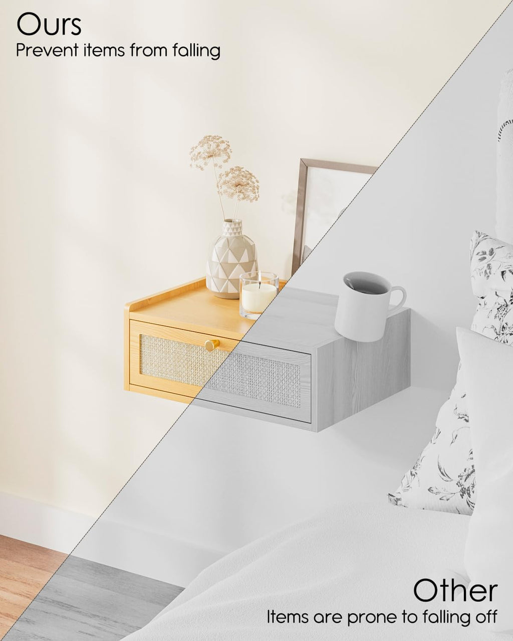 Floating Nightstand,Wall Mounted Night Stand with Drawer,Small Floating Shelves,Floating Wood Bedside Table for Bedroom、Living Room、Bathroom