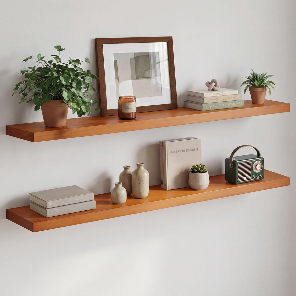 Homeforia 12 Inch Floating Shelves, High-End Solid Pine Wood, Set of 2