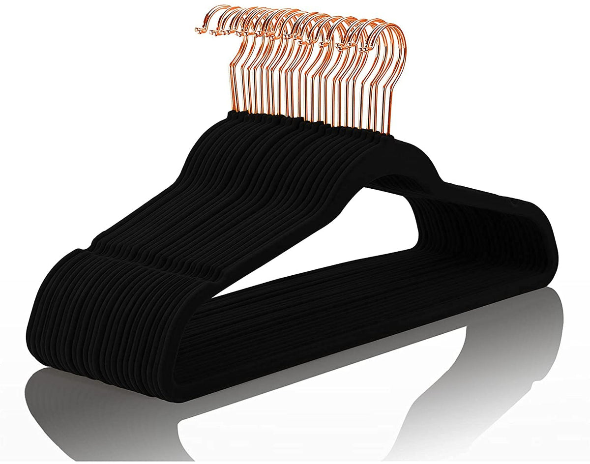 MIZGI Velvet Hangers 50 Pack Non Slip Heavy Duty Blush Pink Rose Gold Hooks