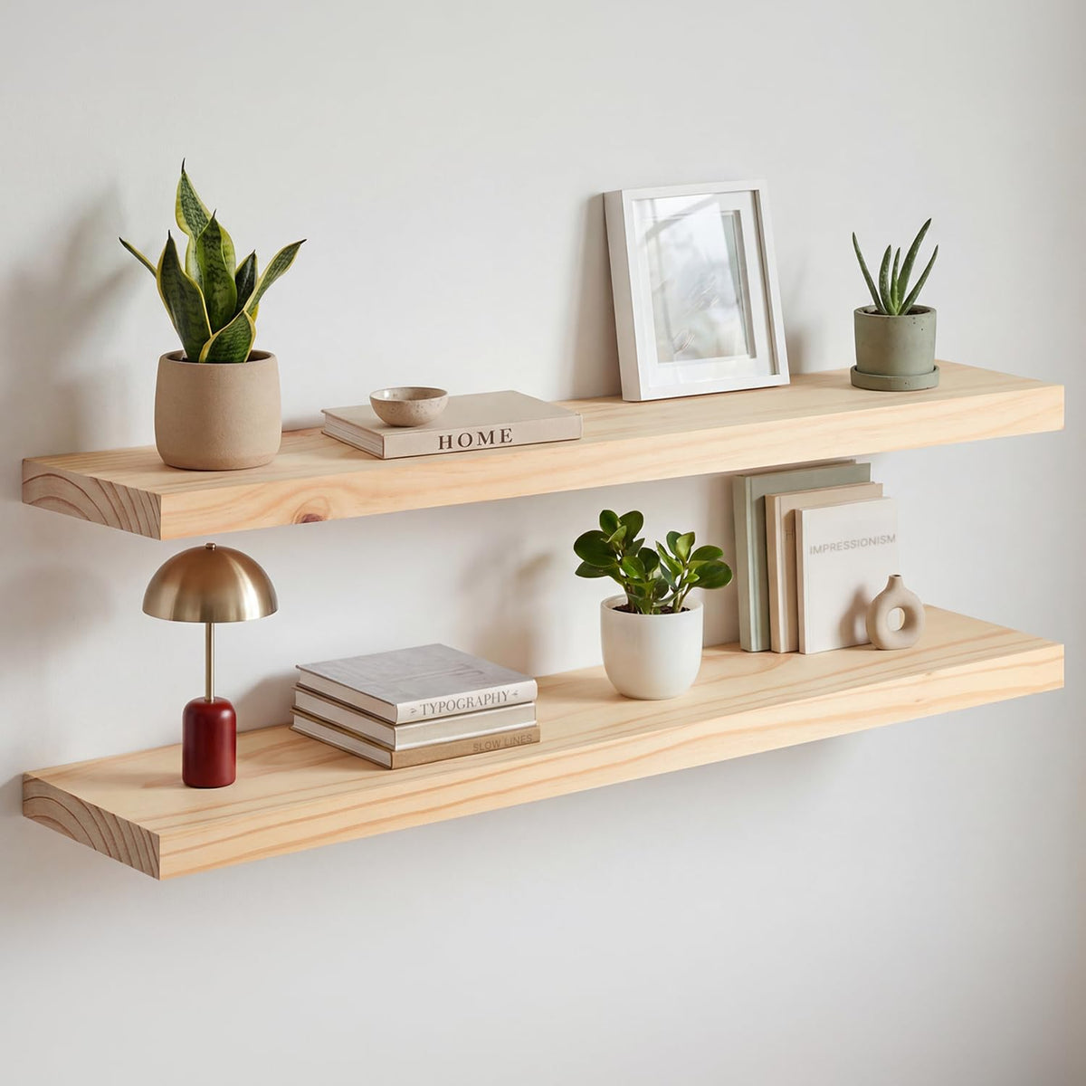 Homeforia 12 Inch Floating Shelves, High-End Solid Pine Wood, Set of 2
