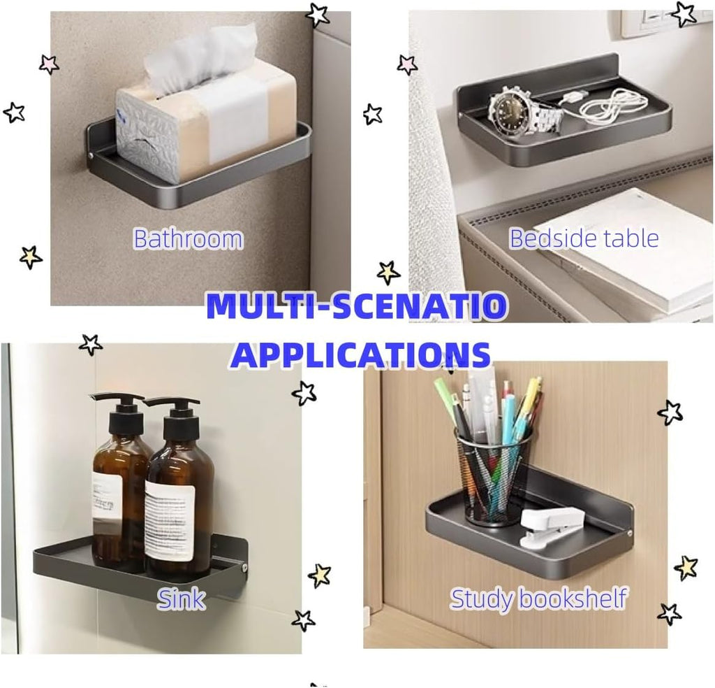 Bathroom wall-Mounted Tray, Small Aluminum Foldable Bracket, Storage Rack for Small Items, Suitable for Toilets, Bedside, and washbasins (Black)