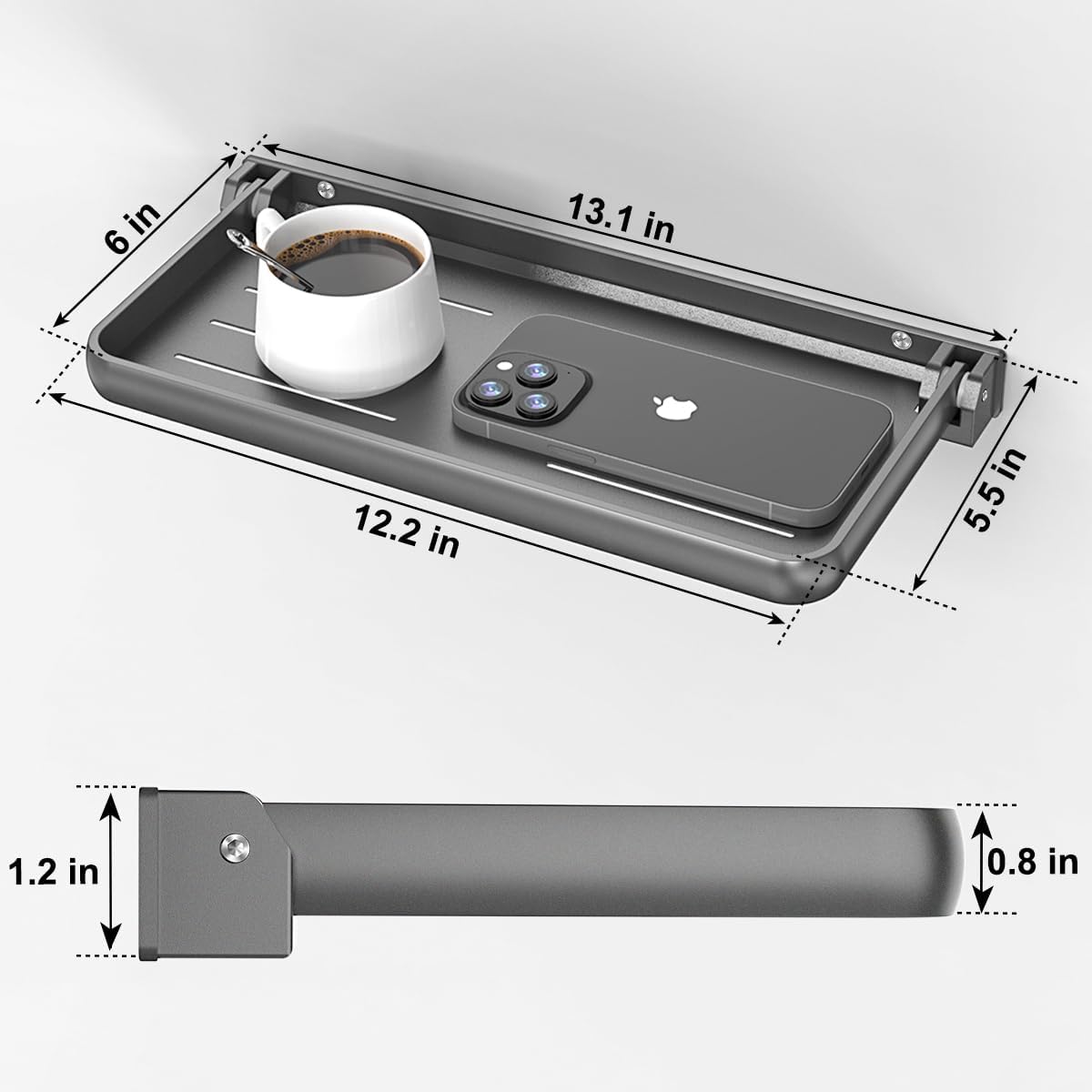 Aluminum RV Folding Shelf 12 Inch Wall Mounted Fold Down Shelves