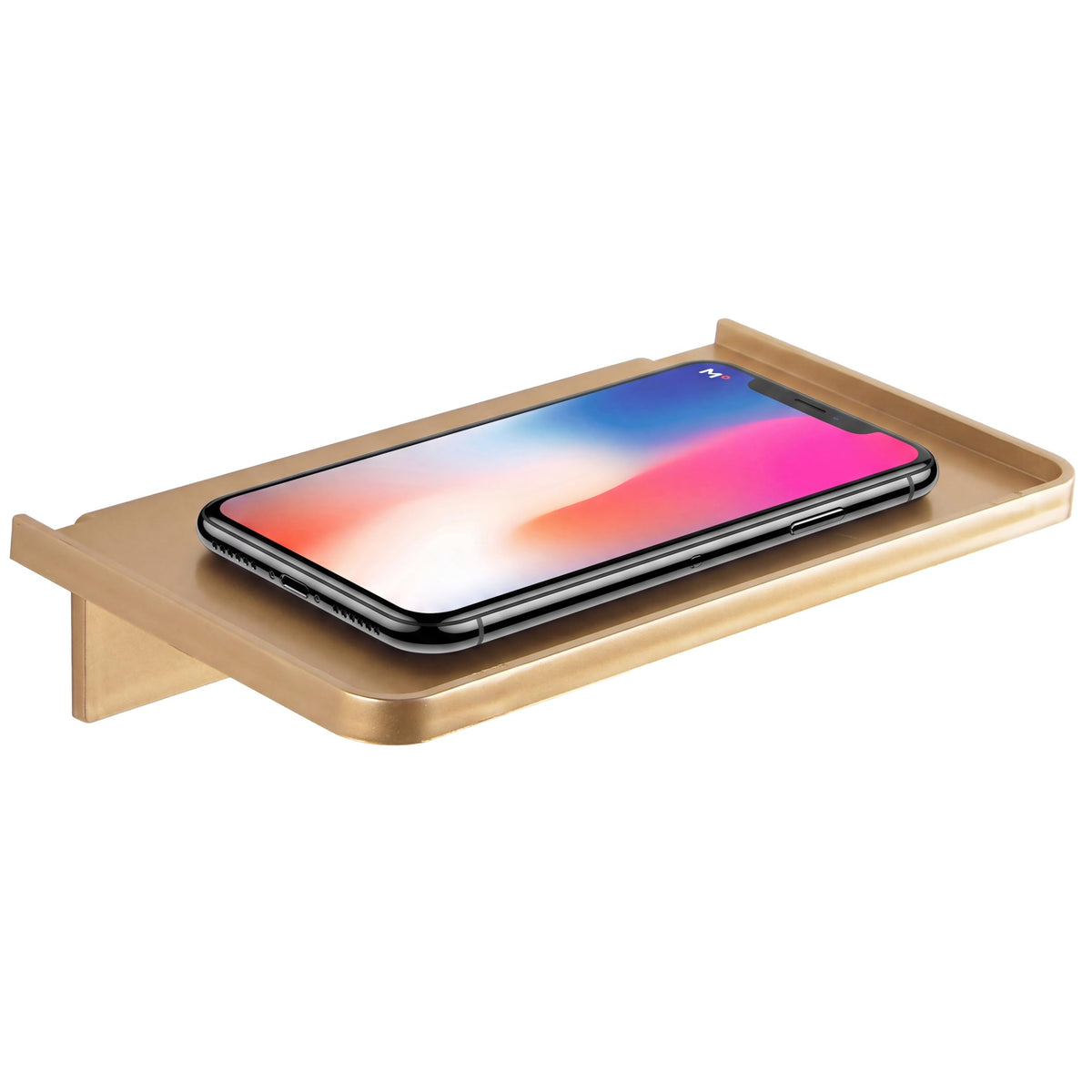 Acrylic Floating Shelf, No Drill Adhesive Wall Shelf, Small Wall Mounted Phone Shelf Holder, Stick-on Wipes Rack Smart Speaker Shelf, Expand Wall Space for Living Room, Office, Bathroom, Gold