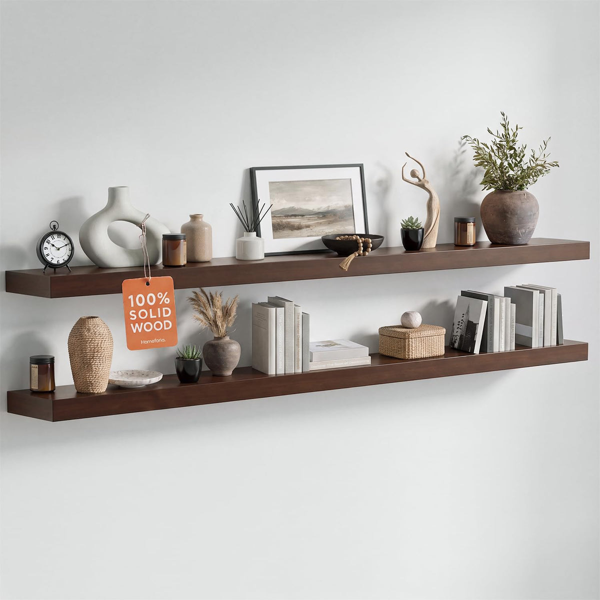 Homeforia 12 Inch Floating Shelves, High-End Solid Pine Wood, Set of 2