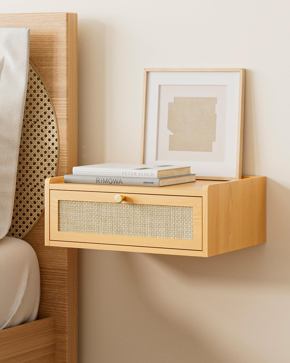Floating Nightstand,Wall Mounted Night Stand with Drawer,Small Floating Shelves,Floating Wood Bedside Table for Bedroom、Living Room、Bathroom