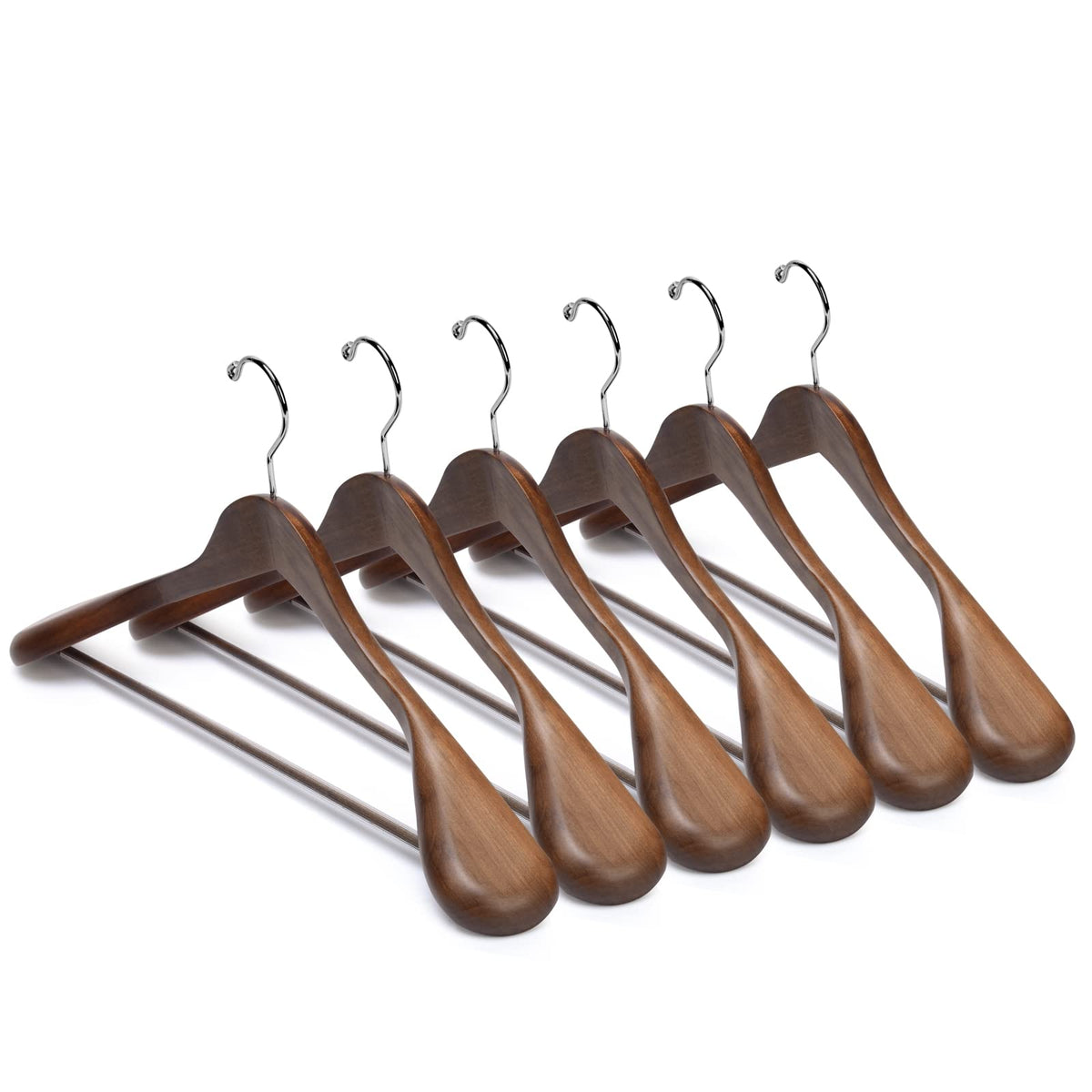 Nature Smile Luxury Natural Wooden Suit Hangers - 6 Pack - Wood Coat Hangers,Jacket Outerwear Shirt Hangers,Glossy Finish with Extra-Wide Shoulder, 360 Degree Swivel Hooks & Anti-Slip Bar with Screw