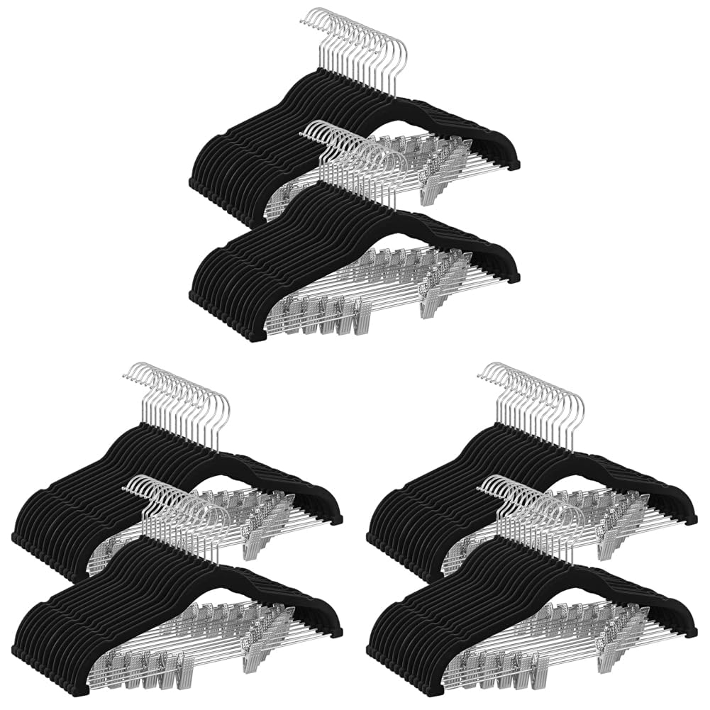 SONGMICS 30 Pack Pants Hangers, Velvet Hangers with Adjustable Clips