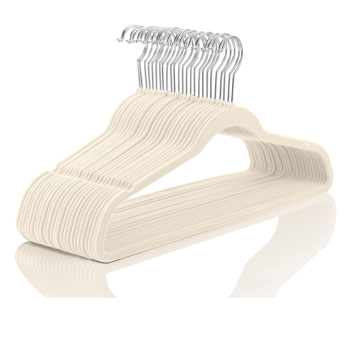 MIZGI Premium Velvet Hangers Pack 50 Pcs Heavyduty - Non Slip Slimline - Velvet Suit Hangers Ivory - Gold Hooks,Space Saving Clothes Hangers …