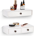 Yesland 2 Packs Space-Saving Floating Nightstand with Drawer - Perfect for Small Spaces - Supports 11 lbs - Compact Wall Mount Rustic Wood Floating Drawers - White