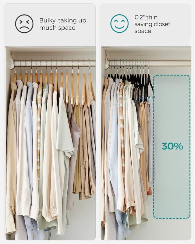 SONGMICS 30 Pack Pants Hangers, Velvet Hangers with Adjustable Clips