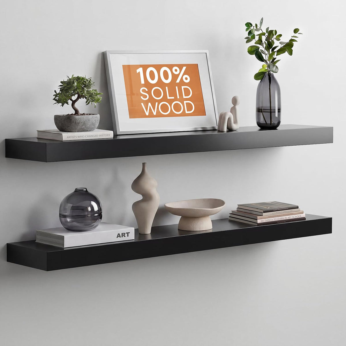 Homeforia 12 Inch Floating Shelves, High-End Solid Pine Wood, Set of 2